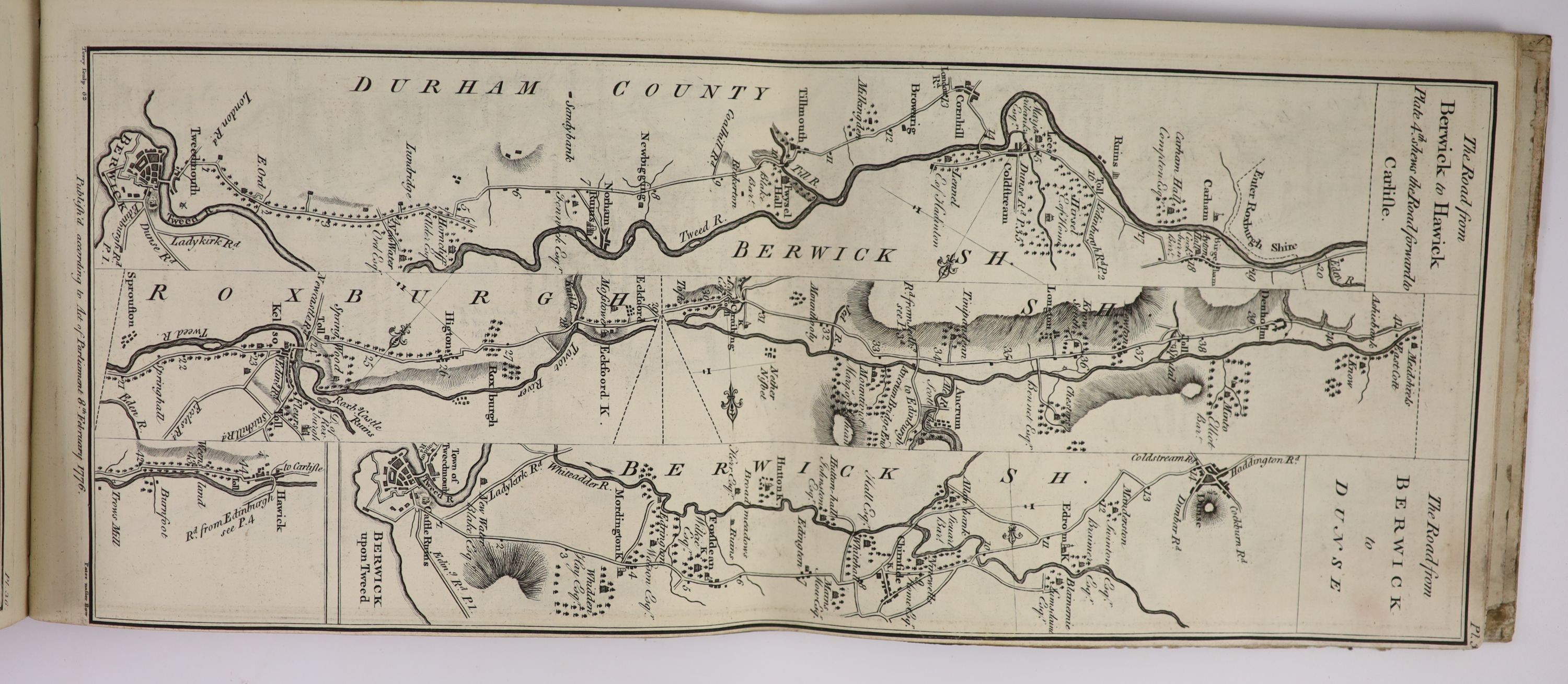 Taylor, George and Skinner, Andrew - Taylor and Skinner’s Survey and Maps of the Roads of North Britain, with 61 engraved strip maps, in ragged edged calf binding, London, 1776